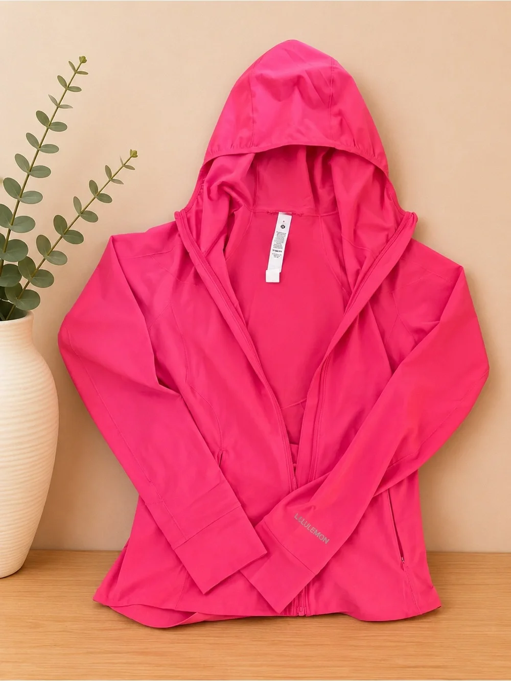 Lululemon Mist Over Hooded Running Jacket Glazed Pink Full Zip Size 6